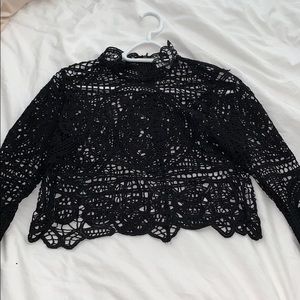 Cropped mesh long sleeve with high neck